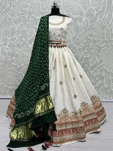 Dazzling White Thread-Work Silk Wedding Wear Lehenga Choli