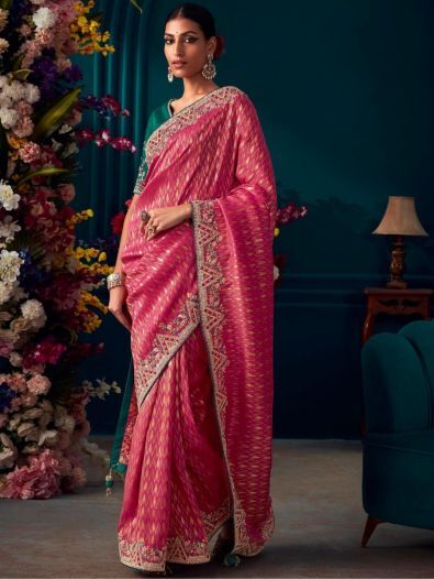Awesome Pink Embroidered Kanjivaram Silk Wedding Wear Saree