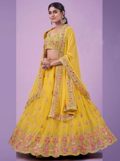 Gorgeous Yellow Thread Georgette Wedding Wear Lehenga Choli
