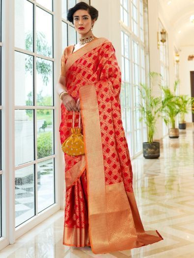 Gorgeous Red Woven Silk Festival Wear Saree With Blouse