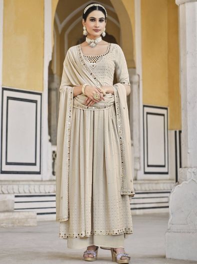 Excellent Chiku Embroidered Georgette Ready-To-wear Palazzo Suit