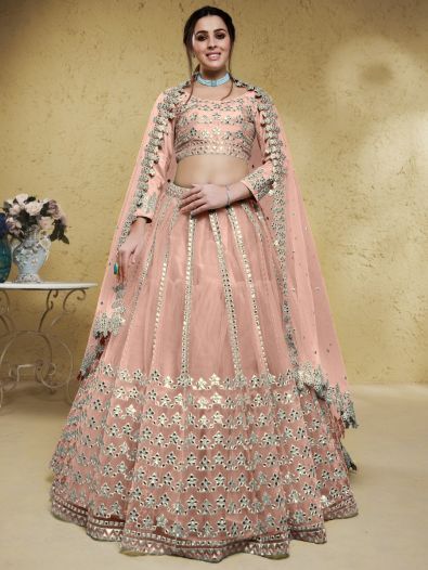 Great Pink Foil Work Net Engagement Wear Lehenga Choli With Dupatta