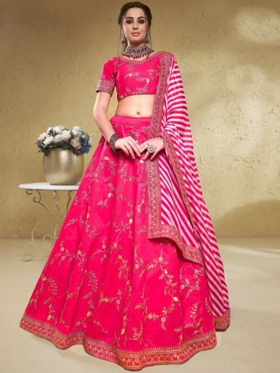 Charming Pink Embroidered Silk Wedding Wear Lehenga Choli