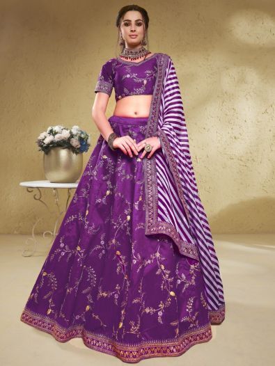 Sweet Purple Embroidered Silk Engagement Wear Lehenga Choli