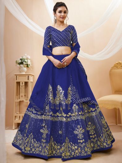 Stunning Blue Sequins Silk Wedding Wear Lehenga Choli With Dupatta