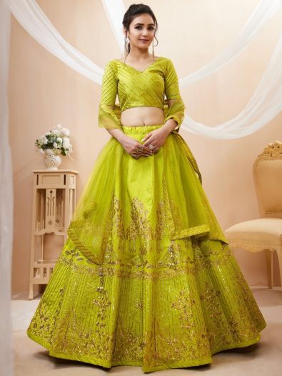 Wonderful Green Sequins Silk Mehendi Wear Lehenga Choli With Dupatta