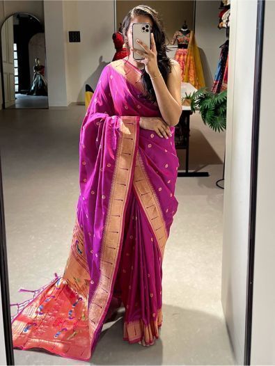 Appealing Purple Zari Weaving Jacquard Silk Festival Wear Saree