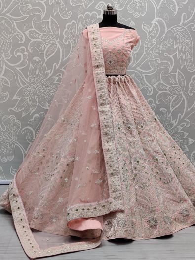 Wonderful Pink Velvet Multi Thread Work Bridal Lehenga Choli