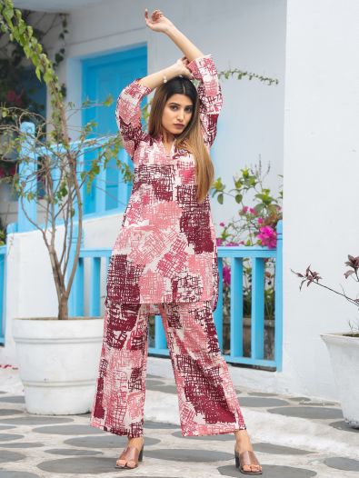 Stunning Multi-Color Digital Printed Cotton Top Palazzo Co-Ord Set