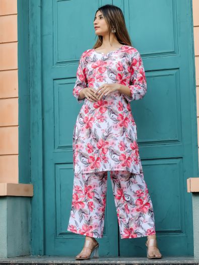 Amazing Multi-Color Floral Printed Cotton Top Palazzo Co-Ord Set