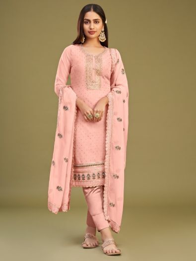 Sweet Baby Pink Multi-Thread Work Georgette Events Wear Salwar Kameez