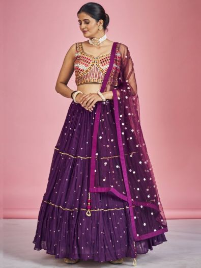 Gorgeous Purple Sequins Georgette Lehenga Choli With Dupatta 