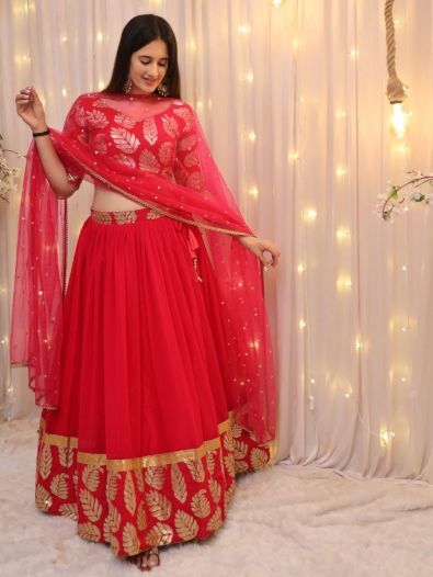 Attractive Pink Sequins Embroidered Georgette Reception Wear Lehenga Choli