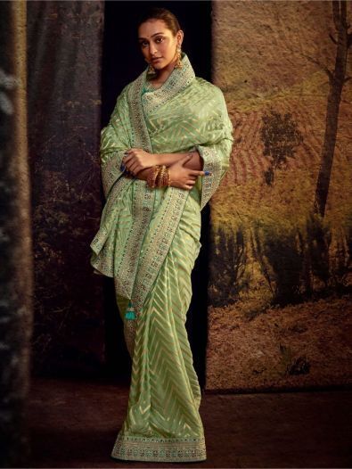 Gorgeous Sea Green Zari Work Silk Festival Wear Saree With Blouse 