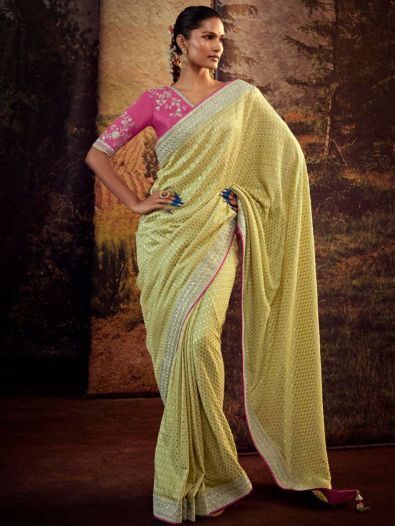 Charming Yellow Woven Silk Wedding Wear Saree With Blouse