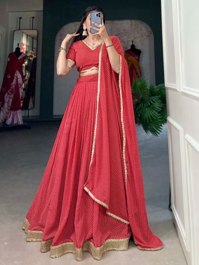 Beautiful Red Digital Printed Georgette Festive Wear Lehenga Choli