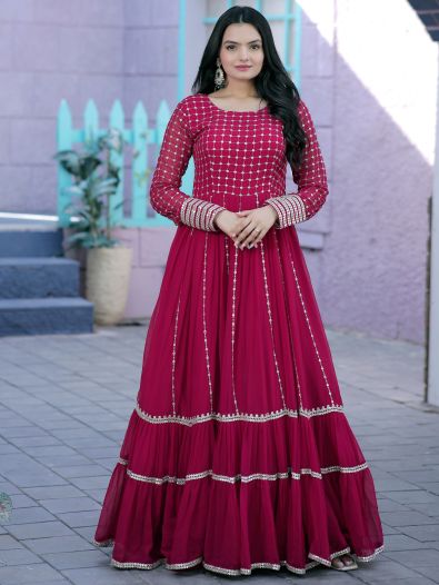 Marvelous Rani Pink Sequins Georgette Function Wear Readymade Gown