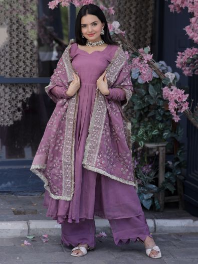 Astonishing Light Purple Silk Wedding Wear Palazzo Suit With Dupatta