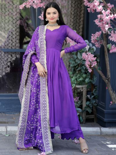 Stunning Violet Silk Function Wear Palazzo Suit With Dupatta