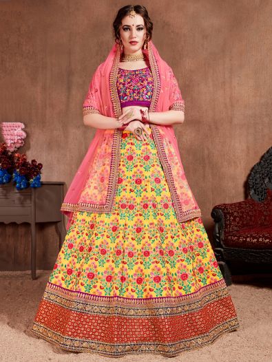 Lovely Yellow Colored Bridal Wear Embroidered Lehenga Choli