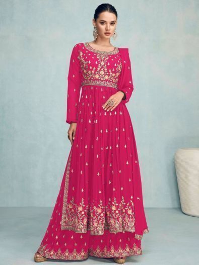 Attractive Pink Embroidered Georgette Wedding Wear Salwar Kameez