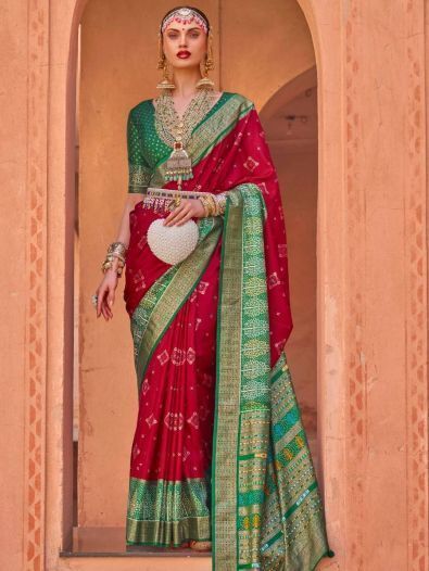 Incredible Red Patola Print Silk Wedding Wear Saree With Blouse