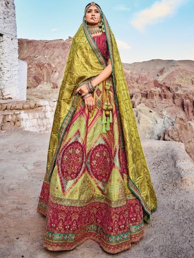 Amazing Green Sequins Banarasi Silk Sangeet Wear Lehenga Choli