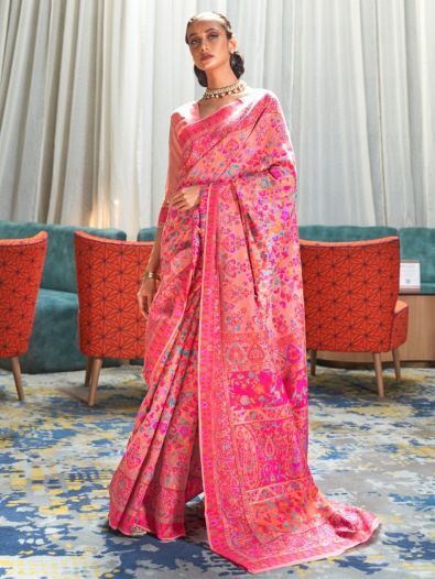 Wonderful Pink Weaving Silk Reception Wear Saree With Blouse