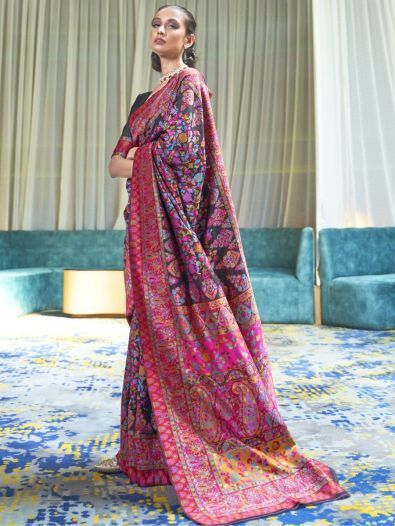Incredible Black Weaving Silk Festive Wear Saree With Blouse