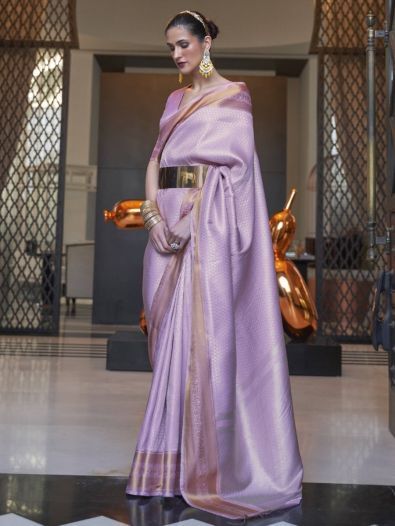 Stunning Lavender Zari Woven Silk Reception Wear Saree With Blouse