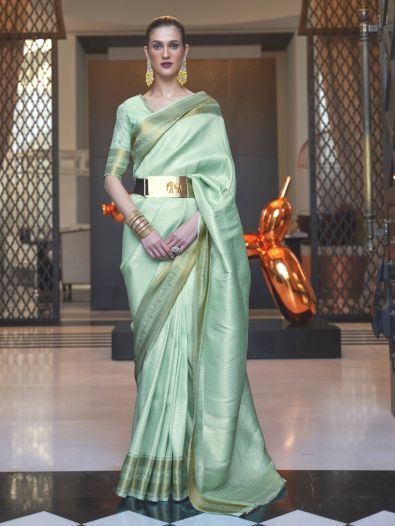 Fascinating Sea Green Zari Woven Silk Festival Wear Saree 
