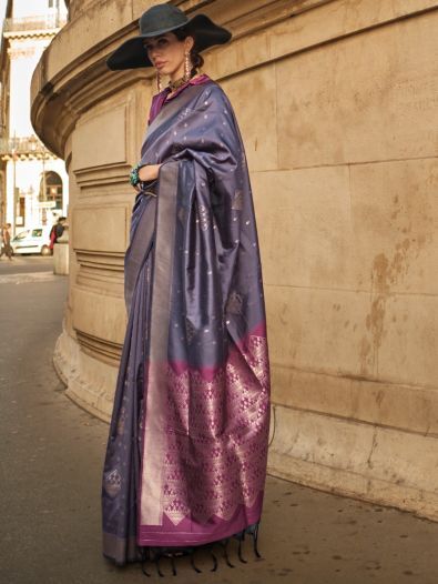 Charming Dusty Purple Silk Zari Weaving Reception Wear Saree