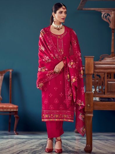 Alluring Rani Pink Embroidered Georgette Wedding Wear Salwar Suit