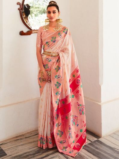 Glamorous Light Pink Zari Weaving Silk Saree With Blouse
