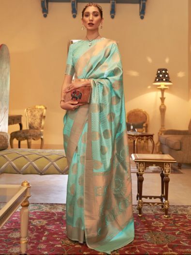 Wonderful Green Zari Woven Silk Sangeet Wear Saree With Blouse