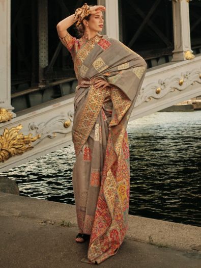 Gorgeous Dusty Brown Zari Weaving Silk Saree With Blouse