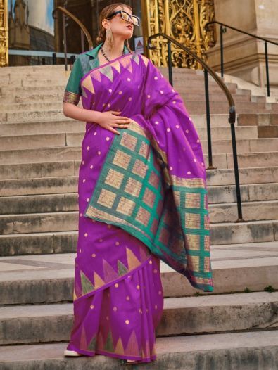 Super Purple Zari Weaving Silk Festive Wear Saree With Blouse