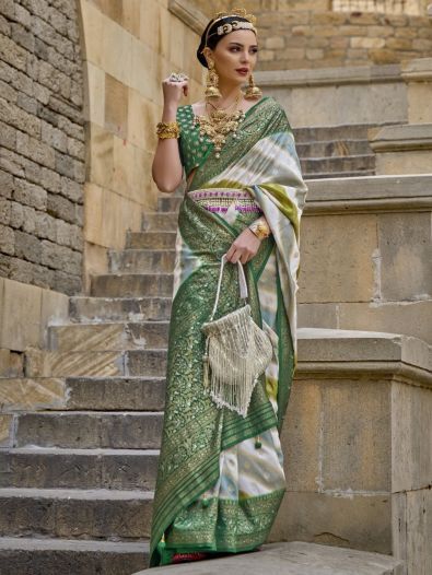 Gorgeous Green Patola Silk Printed Reception Saree & Blouse