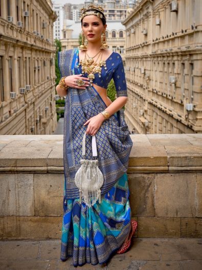 Astonishing Blue Silk Weaving Work Sangeet Wear Saree & Blouse