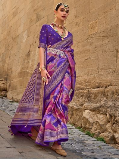 Beautiful Multi-color Silk Weaving work Designer Saree With Blouse 