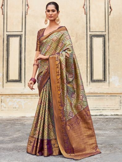 Lovely Green Zari Weaving Silk Traditional Saree With Blouse