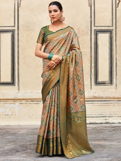 Fetching Multi-Color Zari Weaving Silk Occasions Wear Saree