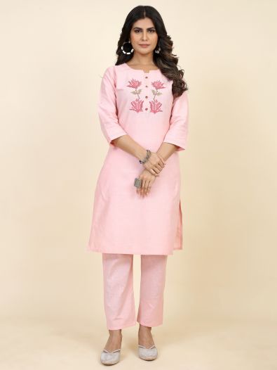Wonderful Light Pink Embroidered Silk Traditional Kurta With Pant
