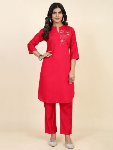 Captivating Red Embroidered Silk Occasion Wear Kurta With Pant