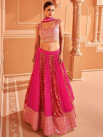 Attractive Pink Sequins Work Silk Reception Wear Lehenga Choli