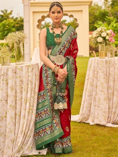 Wonderful Maroon Patola Printed Silk Wedding Wear Saree