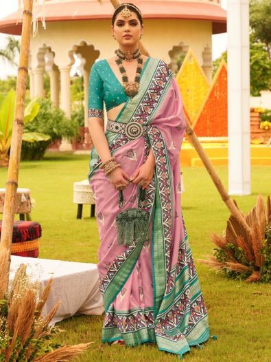 Opulent Pink Patola Print Silk Festival Wear Saree With Blouse