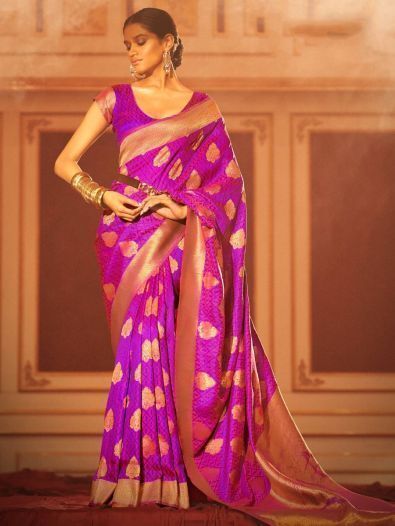 Fascinating Purple Woven Silk Reception Wear Saree With Blouse