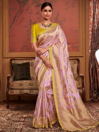 Delightful Lavender Woven Silk Event Wear Saree With Blouse 