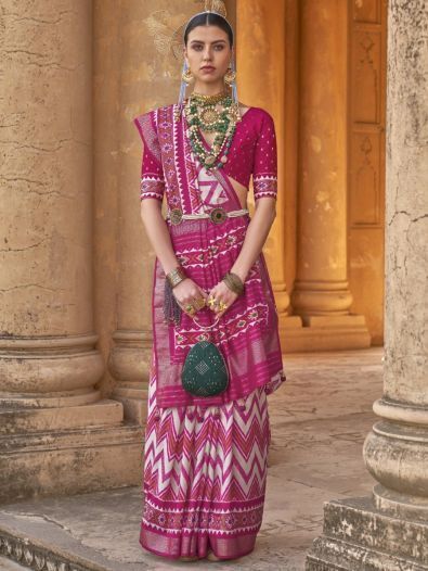 Fascinating Pink Patola Print Silk Festival Wear Saree With Blouse